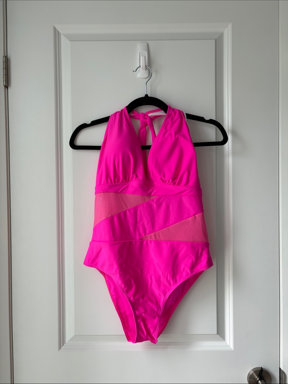 NWT SHEIN Pink Mesh Halter One Piece Bathing Suit
